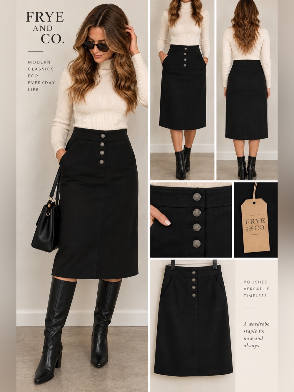 FRYE & CO. Black Suede A-Line Midi Skirt — NWT